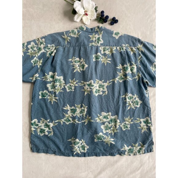Tommy Bahama Mens XXL Blue Hawaiian Bahama Floral 100% Silk Button Shirt Y2K - Picture 2 of 11